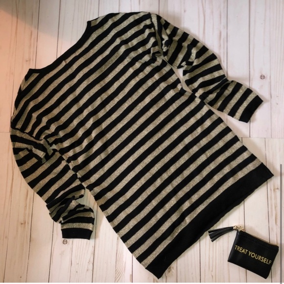 NWT MUDD Black & Gold Sparkle Sequin Striped Light Sweater MEDIUM - Picture 2 of 6
